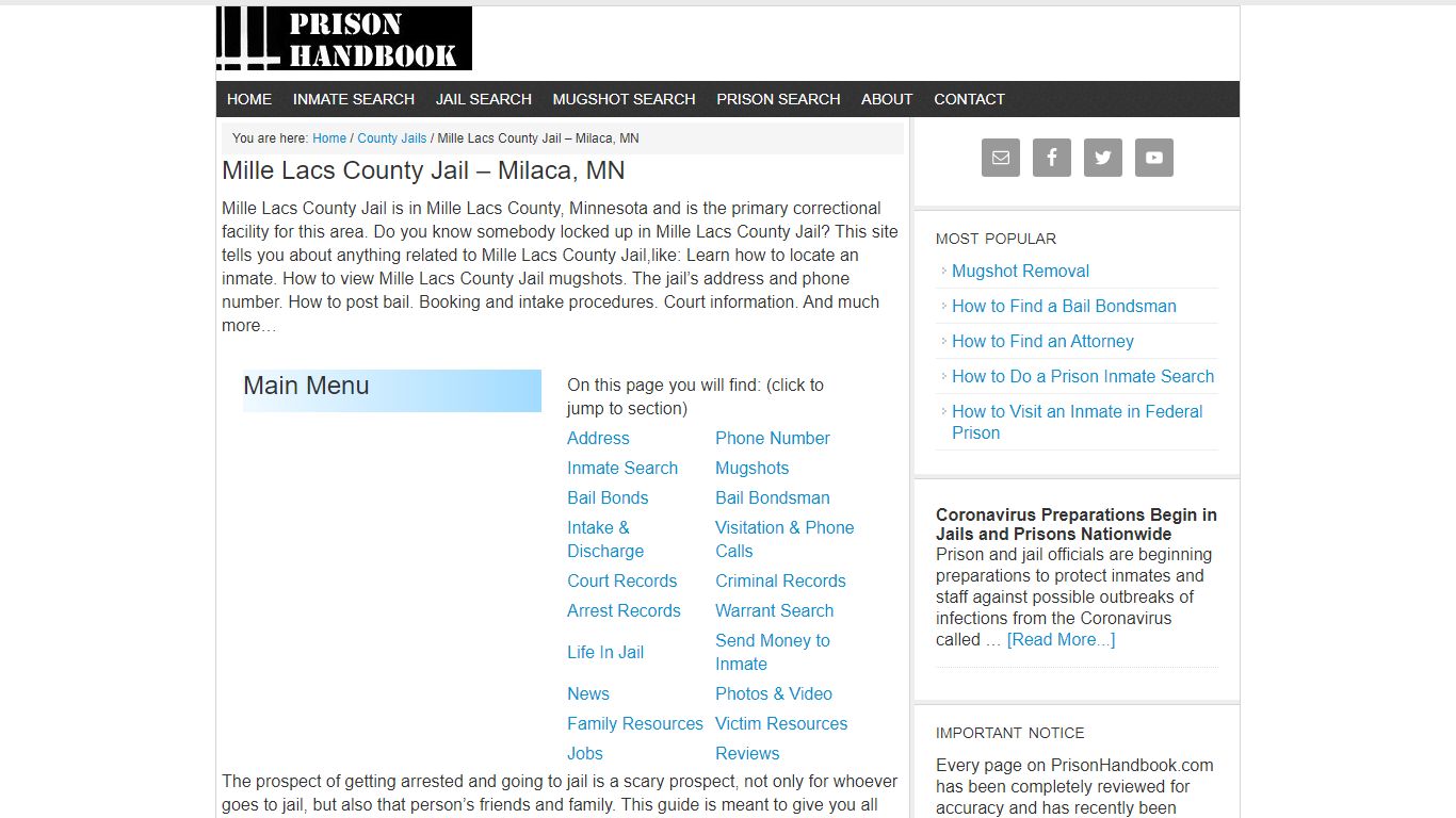 Mille Lacs County Jail – Milaca, MN - Prison Handbook