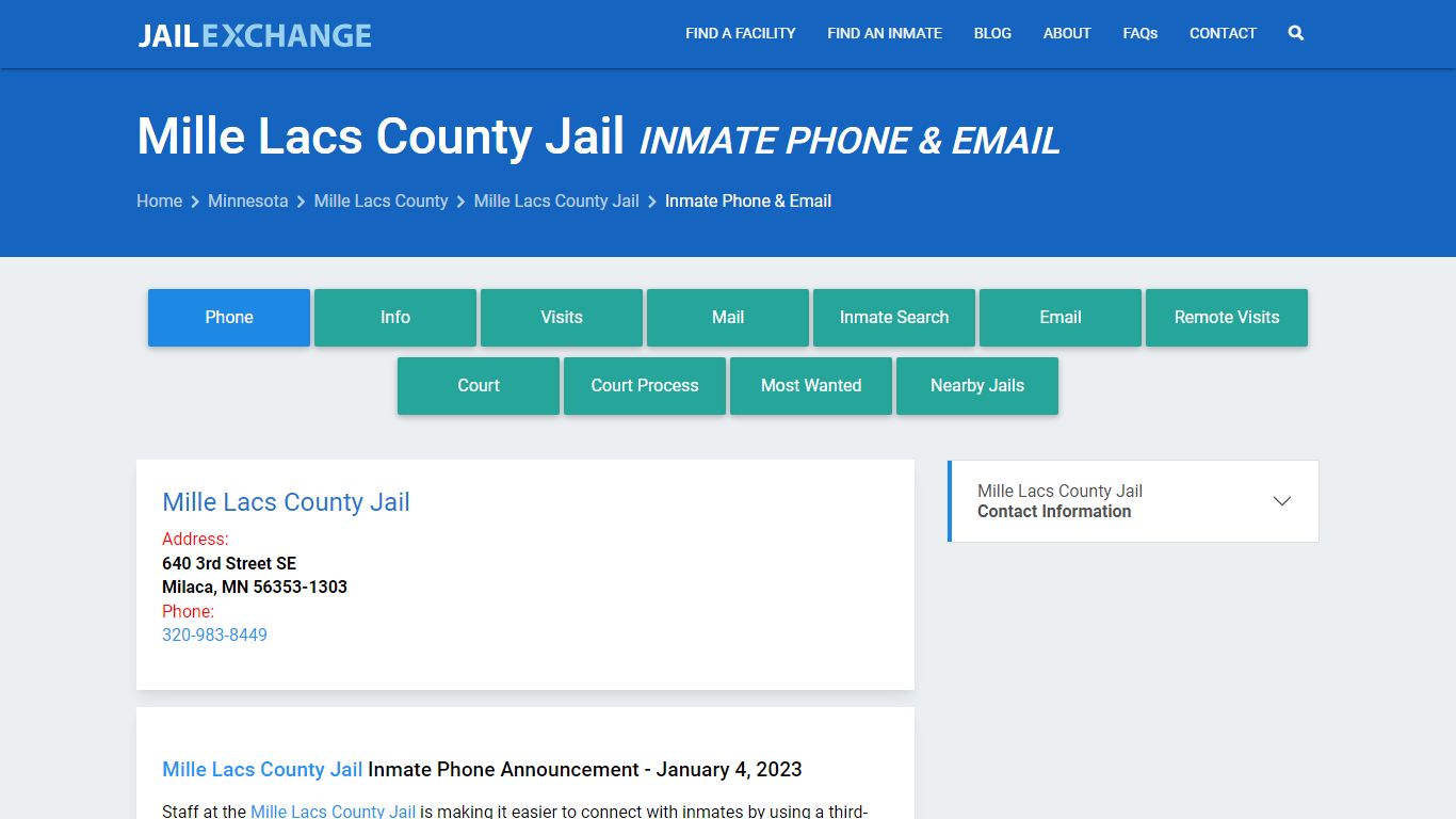 Inmate Phone - Mille Lacs County Jail, MN - Jail Exchange